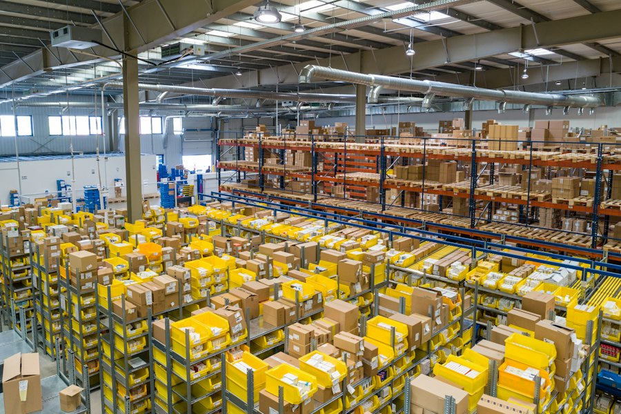 Warehouse with packed boxes ready for shifting